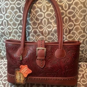 Trinity Ranch Montana West embossed Leather Handbag Purse Red NEW